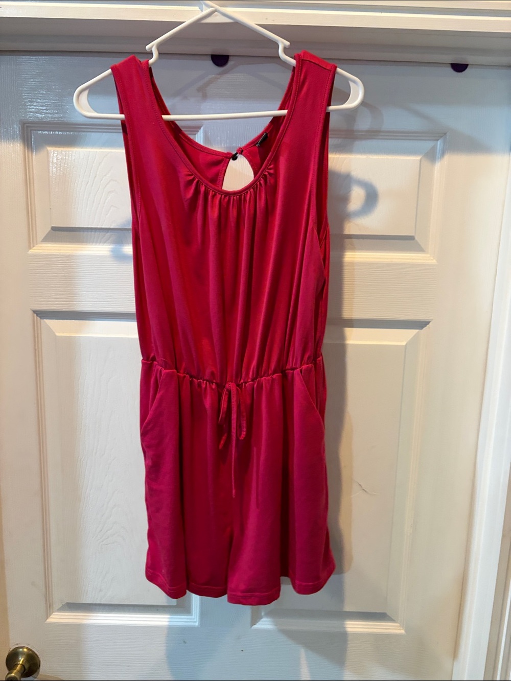 SHEIN Bright Red Sleeveless Romper with Drawstring Waist
